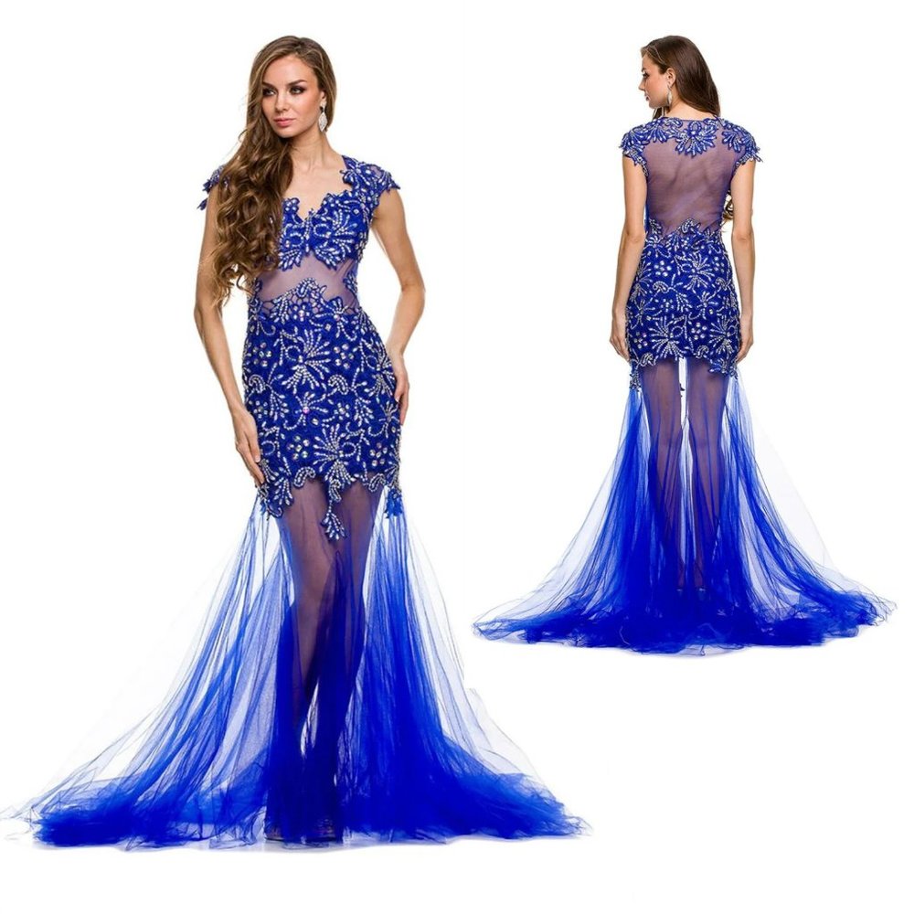 NWT Nox Anabel 3127 lace&tulle Embellished Bodycon Evening Prom Party Gown, XS